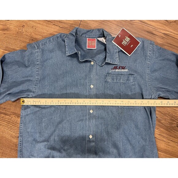 Mississippi State Bulldogs MSU Red Oak Blue Denim Button Shirt Large Long Sleeve - Picture 9 of 12